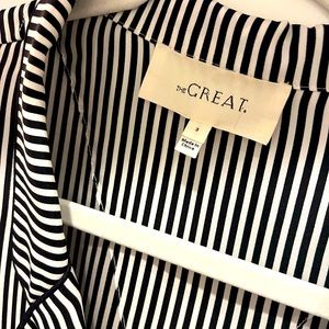 THE GREAT. Black and White Striped Blouse